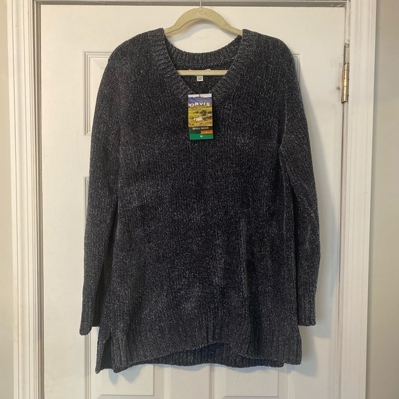 ORVIS Chenille Marbled Navy Crewneck Pullover Sweater - Picture 1 of 8